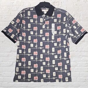 Paradise‎ Blue Polo Shirt Size Men's Large Black Fade Fishing Design Classic NWT